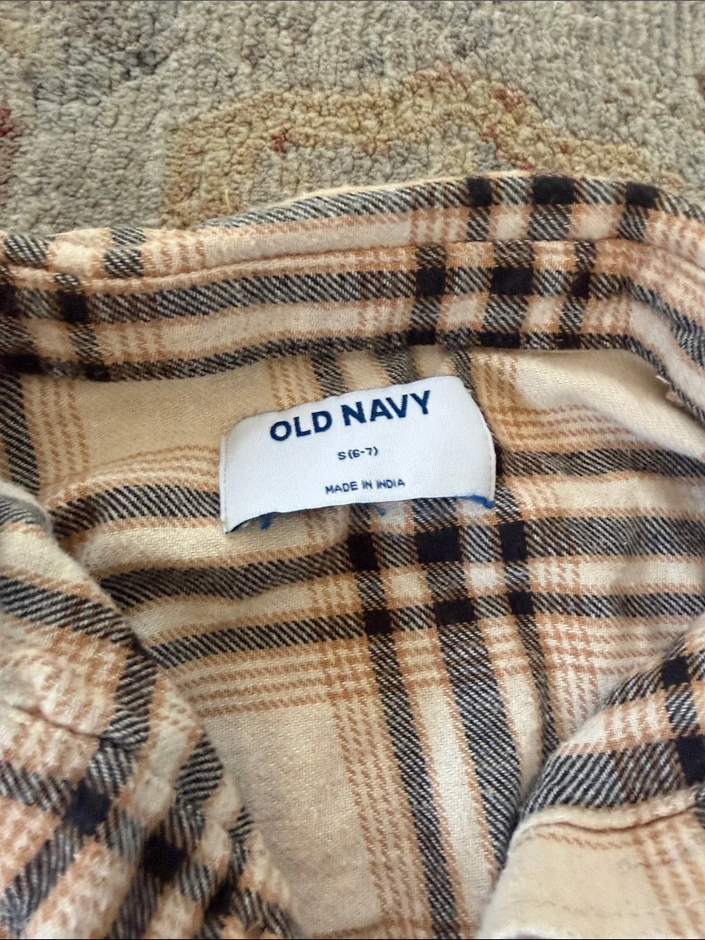 Old Navy Cream, Black & Tan Plaid Button-Down Shacket